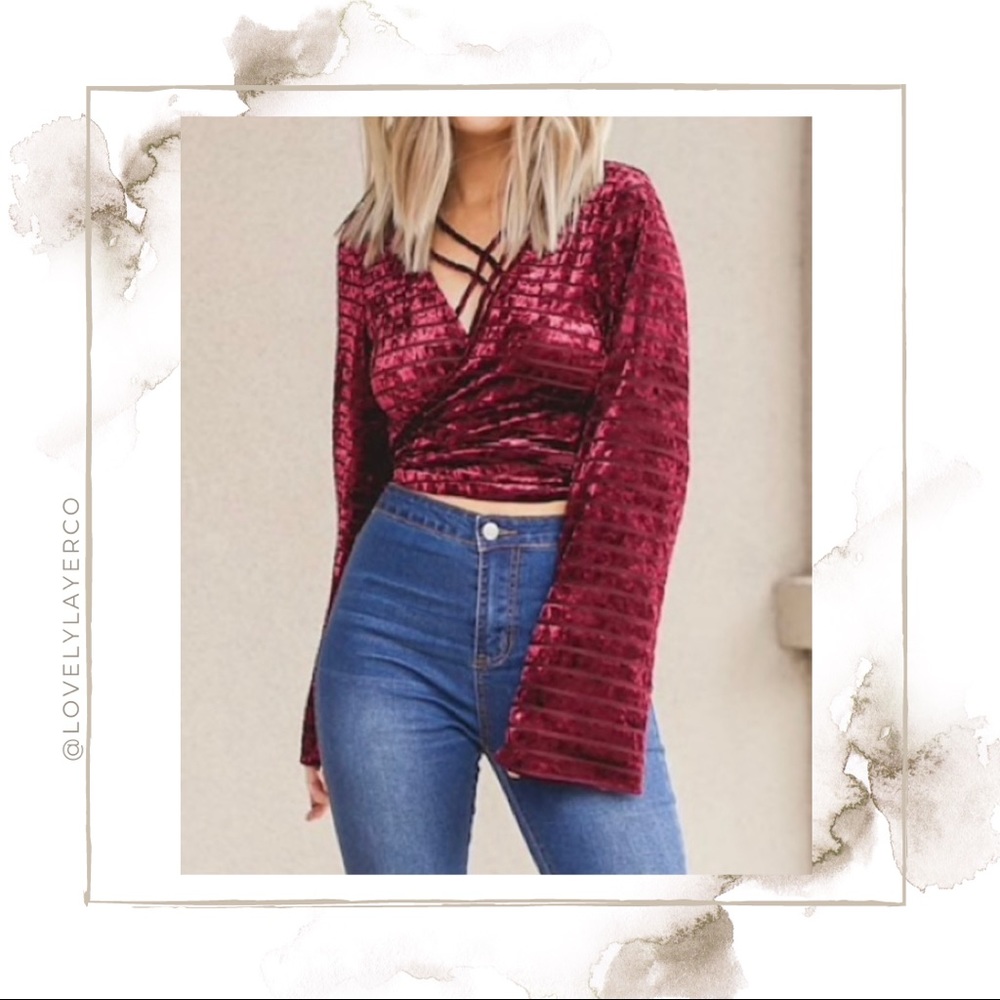 DressUp Boutique Velvet Wrap Crop Top Small NWT